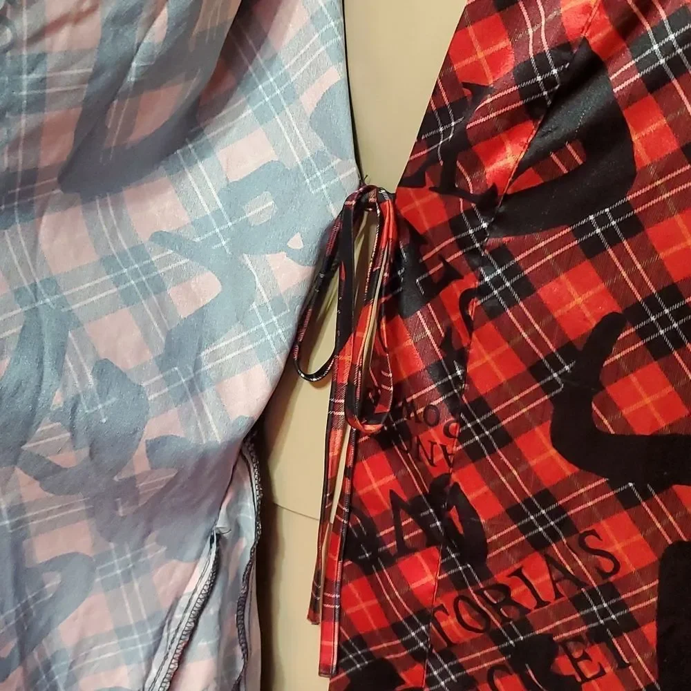 VS Red Plaid Satin Robe - Picture 5 of 7